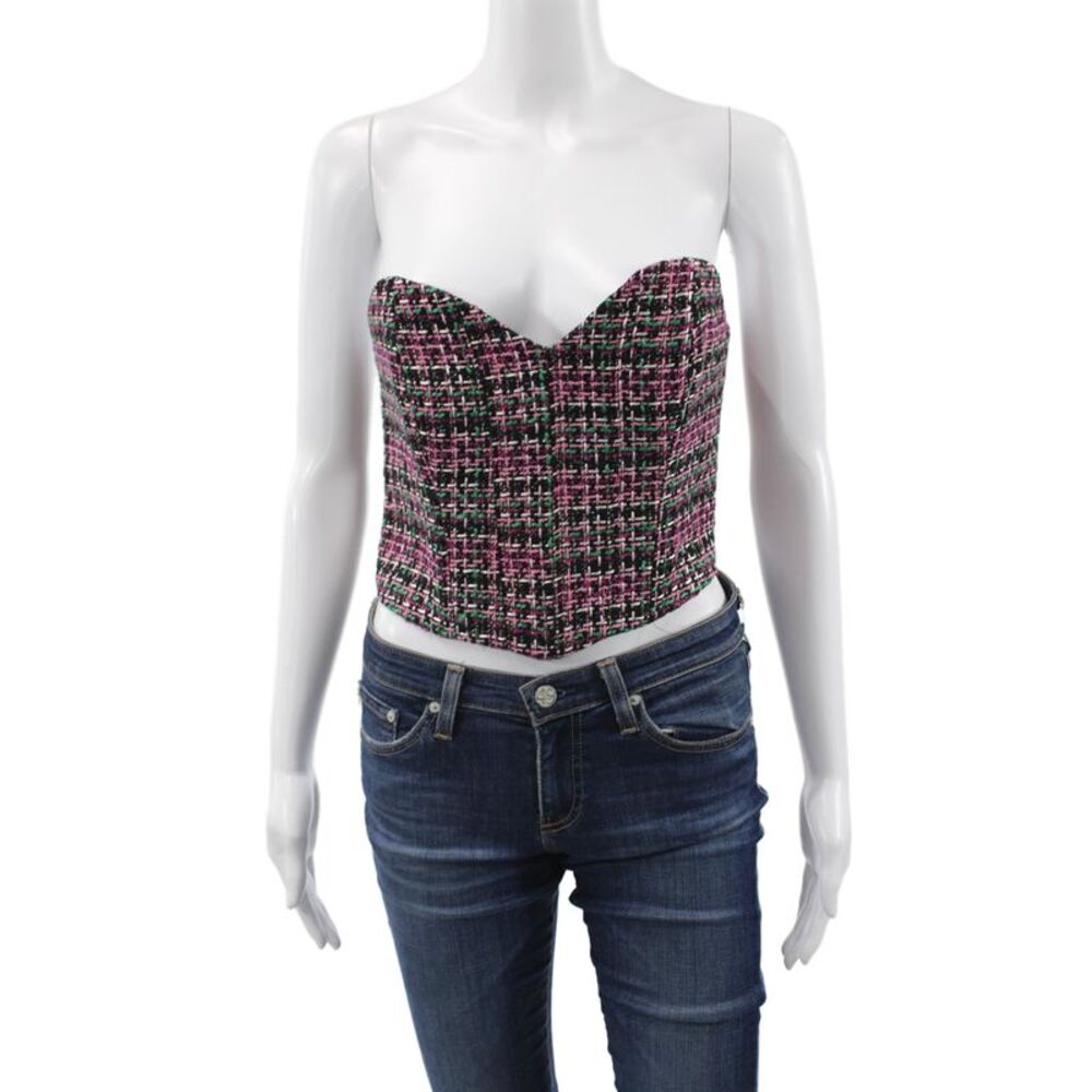 Zara Womens Cropped Sleeveless Check Zip Top Black Size M